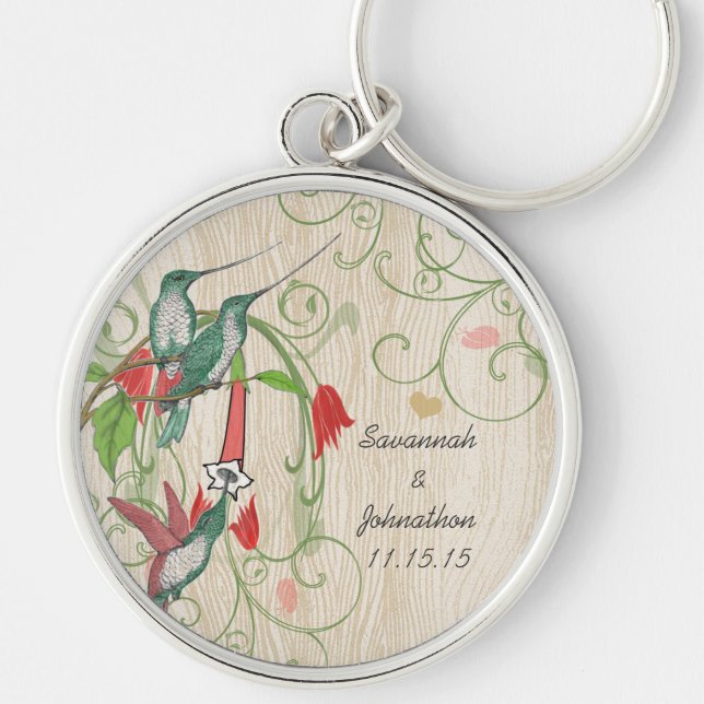 Vintage Hummingbirds Wedding Key Chain (Front)
