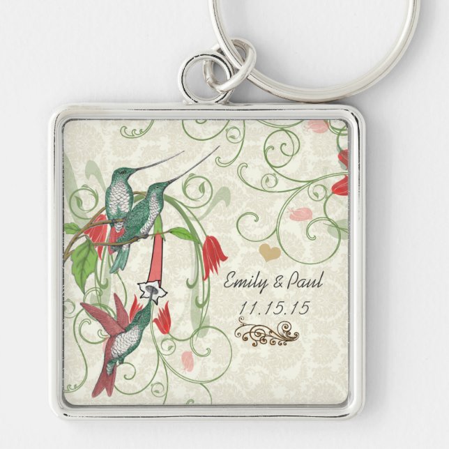Vintage Hummingbirds Wedding Key Chain (Front)