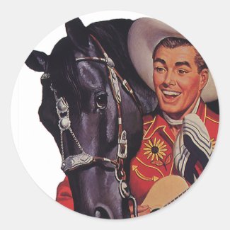 Vintage Humor, Cowboy Singing Music to his Horse Classic Round Sticker