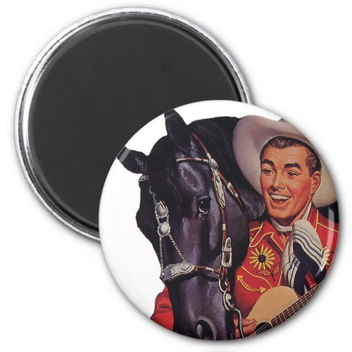 Vintage Humor Cowboy Singing Music to his Horse Magnet