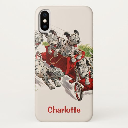 Vintage Humor Cute Dalmatian Puppy Dogs Fire Truck iPhone X Case