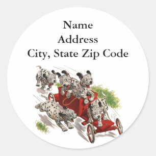 Vintage Humor Cute Dalmatian Puppy Dogs Fire Truck Classic Round Sticker