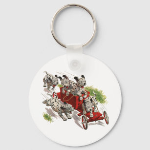 Vintage Humor Cute Dalmatian Puppy Dogs Fire Truck Keychain