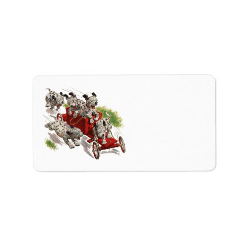 Vintage Humor Cute Dalmatian Puppy Dogs Fire Truck Label