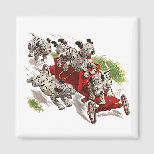 Vintage Humor Cute Dalmatian Puppy Dogs Fire Truck Magnet