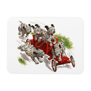 Vintage Humor Cute Dalmatian Puppy Dogs Fire Truck Magnet