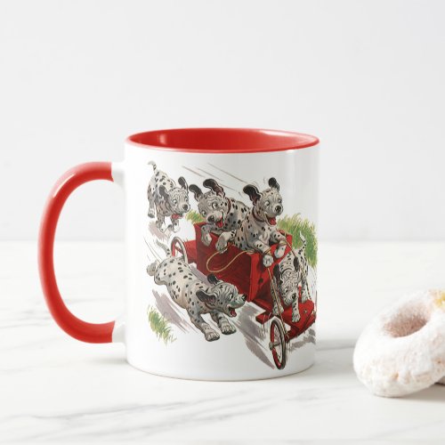 Vintage Humor Cute Dalmatian Puppy Dogs Fire Truck Mug