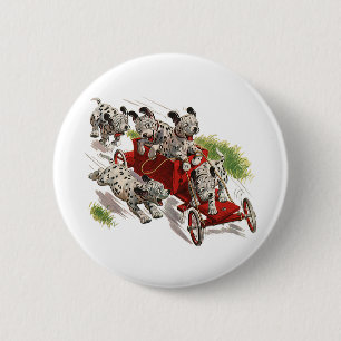 Vintage Humor Cute Dalmatian Puppy Dogs Fire Truck Pinback Button