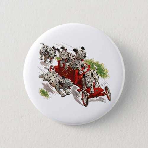 Vintage Humor Cute Dalmatian Puppy Dogs Fire Truck Pinback Button