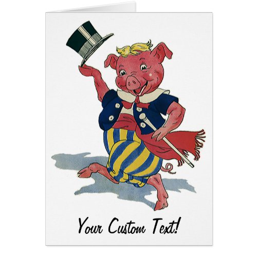 Vintage Humor Cute Happy Dancing Pig Dances