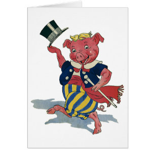 Vintage Humor, Cute Happy Dancing Pig Dances
