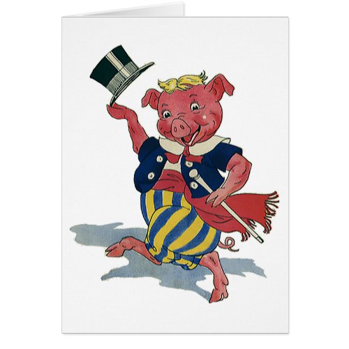 Vintage Humor Cute Happy Dancing Pig Dances