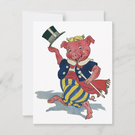 Vintage Humor, Cute Happy Dancing Pig Dances (Front)
