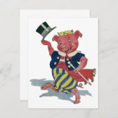Vintage Humor, Cute Happy Dancing Pig Dances (Front/Back)