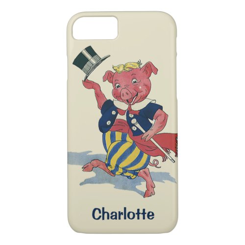 Vintage Humor Cute Happy Dancing Pig Dances iPhone 87 Case