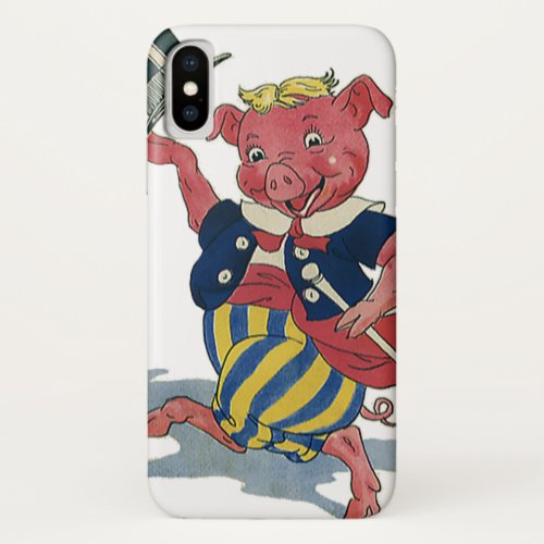 Vintage Humor Cute Happy Dancing Pig Dances iPhone XS Case