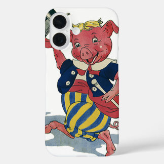 Vintage Humor, Cute Happy Dancing Pig Dances iPhone 16 Case