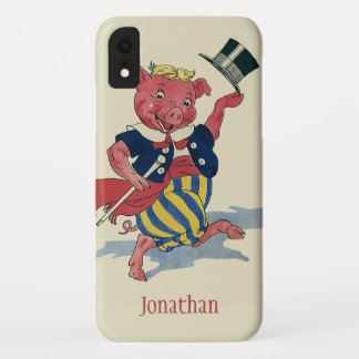 Vintage Humor, Cute Happy Dancing Pig Dances iPhone XR Case