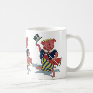 Vintage Humor, Cute Happy Dancing Pig Dances Coffee Mug