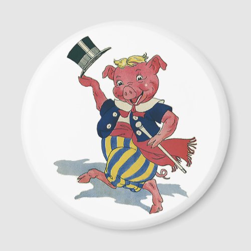 Vintage Humor Cute Happy Dancing Pig Dances Magnet