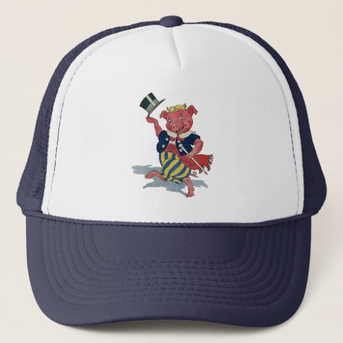 Vintage Humor Cute Happy Dancing Pig Dances Trucker Hat