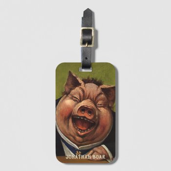 Vintage Humor  Funny Victorian Pig Laughing Luggage Tag by Tchotchke at Zazzle
