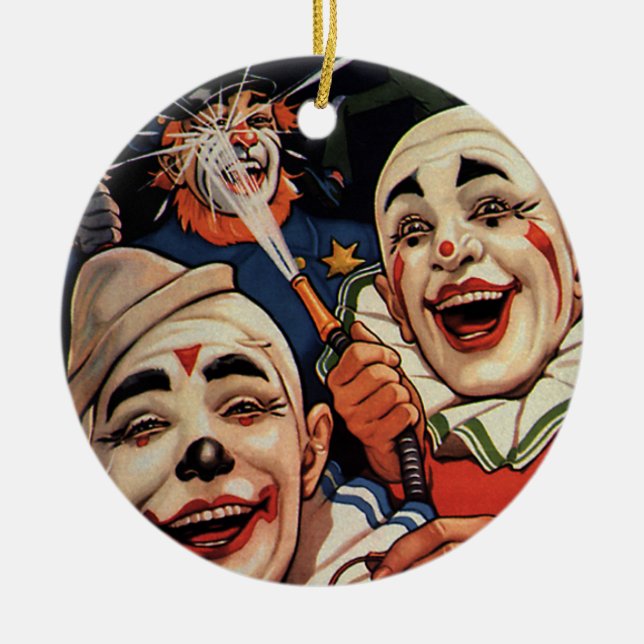 Vintage Humor, Laughing Circus Clowns and Police Ceramic Ornament (Front)