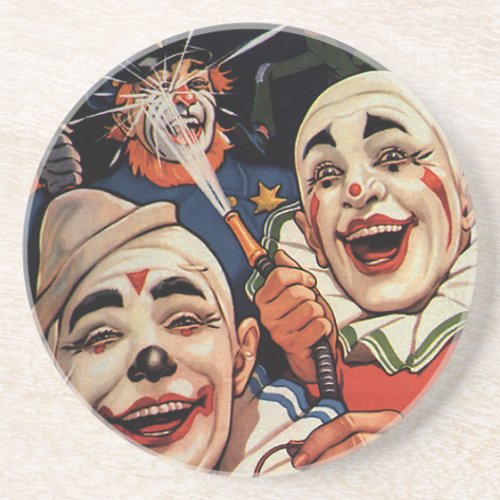 Vintage Humor Laughing Circus Clowns and Police Coaster