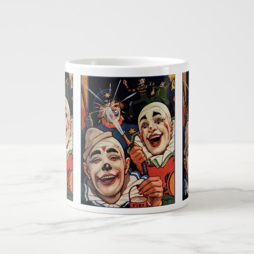 Vintage Humor Laughing Circus Clowns and Police Large Coffee Mug