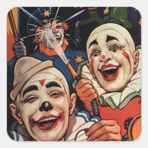 Vintage Humor, Laughing Circus Clowns and Police Square Sticker