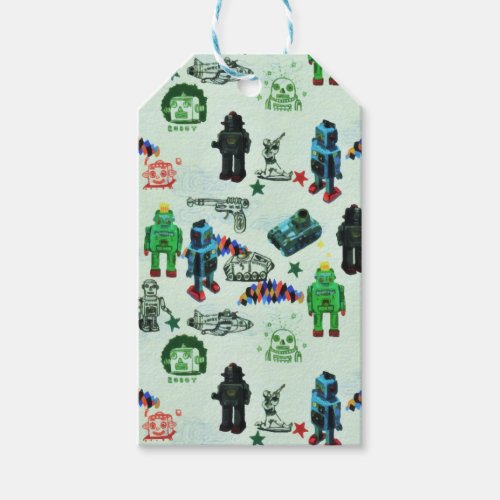 Vintage Humor Outer Space Robot Watercolor Gift Tags