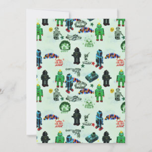 Vintage Humor Outer Space Robot Watercolor Holiday Card
