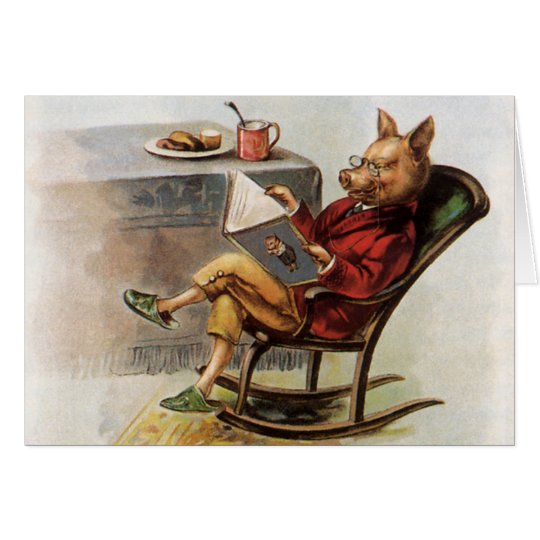 Vintage Humor, Pig in Rocking Chair Reading a Book Card