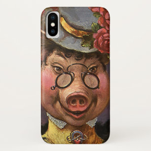 Vintage Humor, Silly and Funny Victorian Lady Pig iPhone X Case