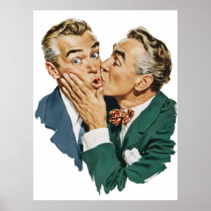 Vintage Humor Surprise Kiss Scene Poster