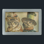 Vintage Humor, Victorian Bride Groom Cats in Hats Belt Buckle<br><div class="desc">Vintage illustration funny humor image featuring Victorian tabby cats wearing hats. A love and romance pet wedding design with a cat bride and groom. The bride is wearing an elegant floral flower hat and the groom cat is wearing a fancy formal top hat.</div>