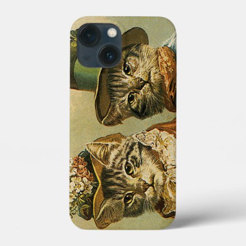 Vintage Humor Victorian Bride Groom Cats in Hats iPhone 13 Mini Case