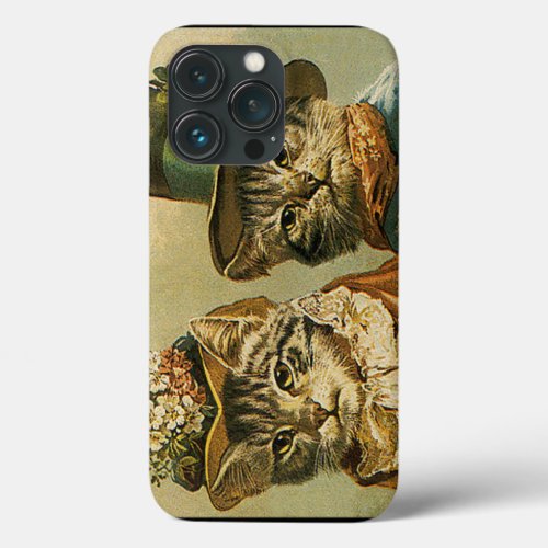 Vintage Humor Victorian Bride Groom Cats in Hats iPhone 13 Pro Case