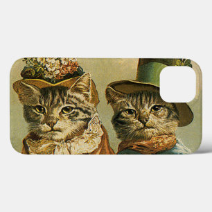 Vintage Humor, Victorian Bride Groom Cats in Hats iPhone 13 Case