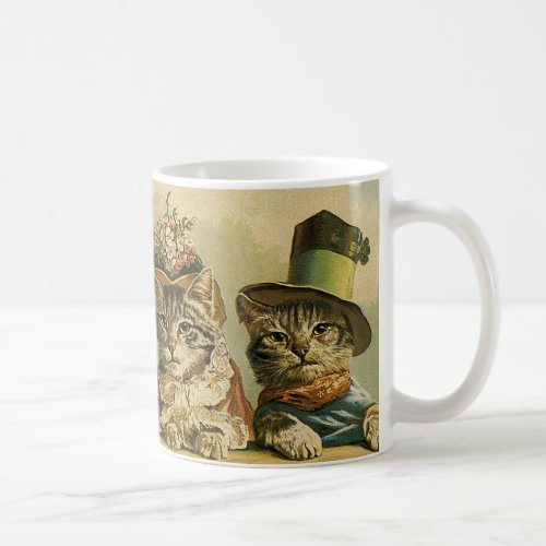 Vintage Humor Victorian Bride Groom Cats in Hats Coffee Mug