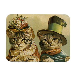 Vintage Humor, Victorian Bride Groom Cats in Hats Magnet