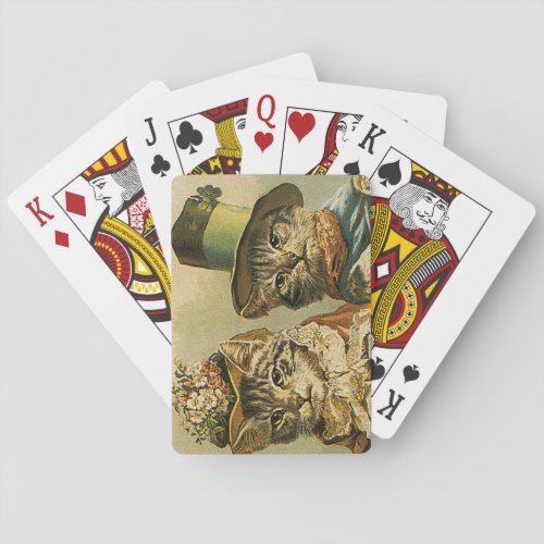 Vintage Humor Victorian Bride Groom Cats in Hats Playing Cards