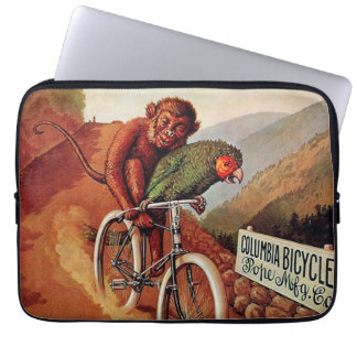 Vintage Humorous Monkey Parrot Bicycle Ride Laptop Sleeve