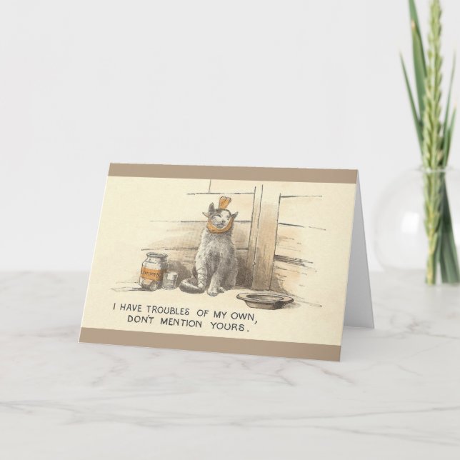 Vintage Humorous Sick Cat Greeting Card (Front)