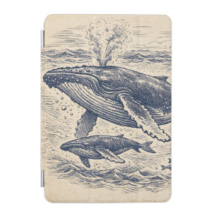 Vintage Humpback Whale Pod Engraving iPad Mini Cover