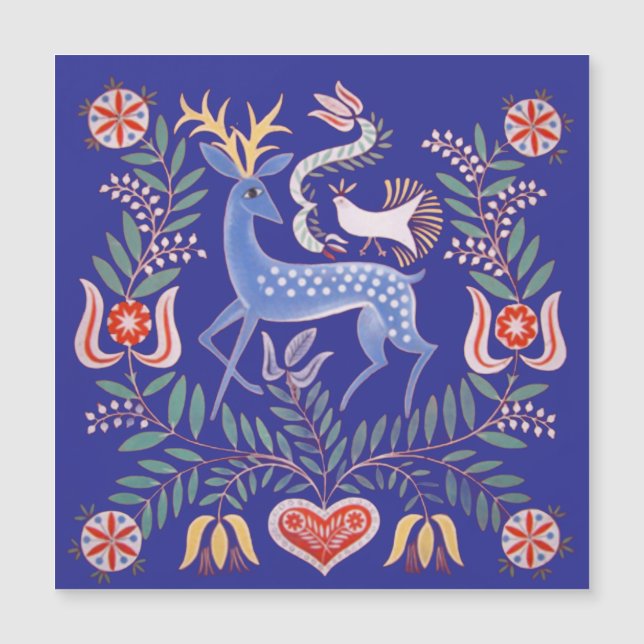 vintage Hungarian Folk Art Deer and Flowers (Front)