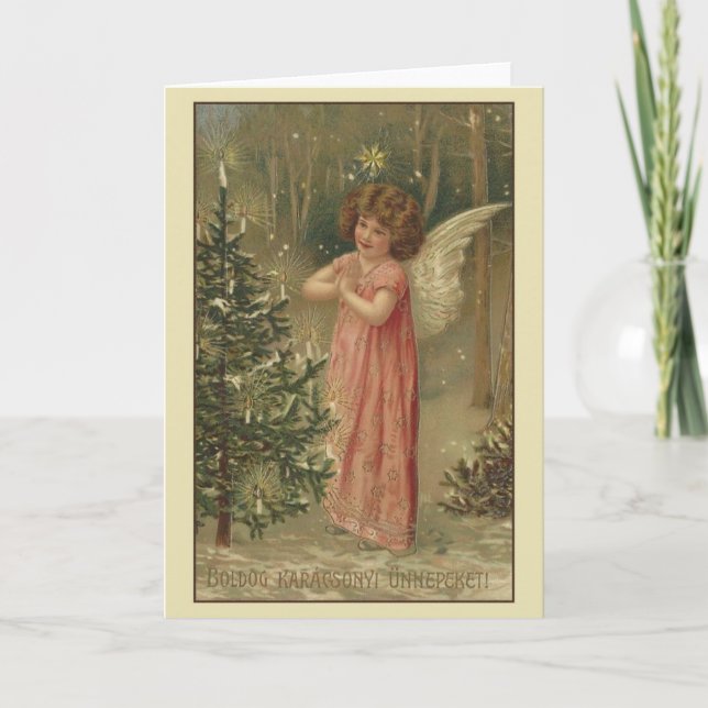 Vintage Hungarian Karácsonyi Christmas Card (Front)