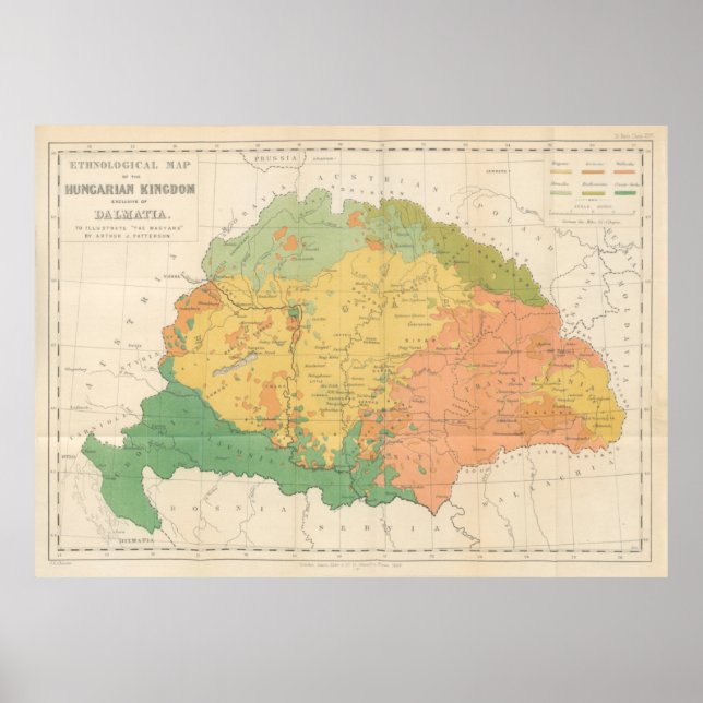 Vintage Hungary Ethnological Map (1869) Poster (Front)