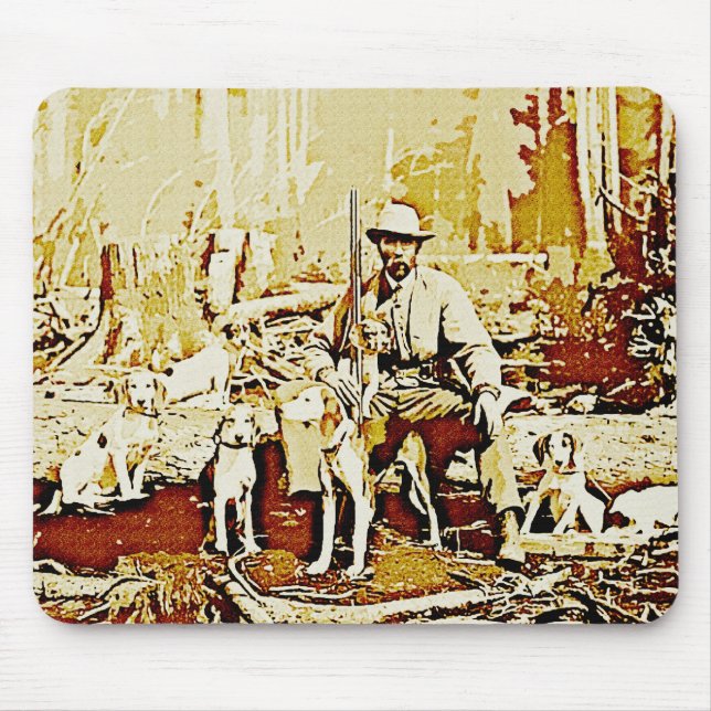 Vintage Hunter With Dogs Mouse Pad (Front)