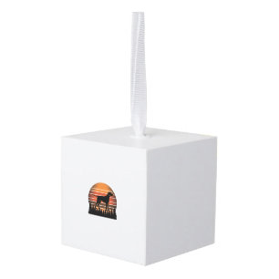 Vintage Hunting Dog Sunset Forest Vector Design_1 Cube Ornament